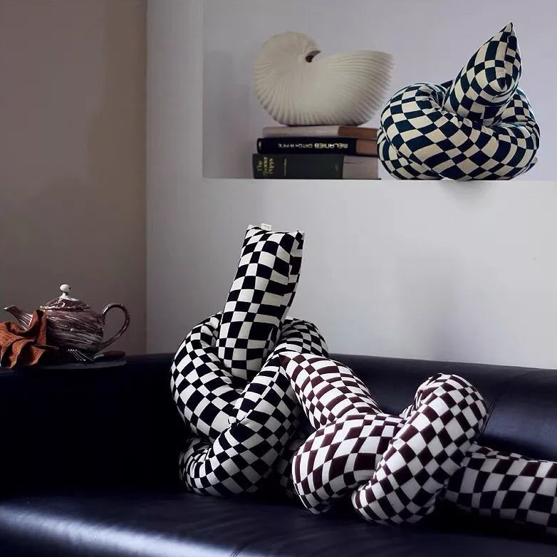 Checked Oversized Knot Pillow Twist Pillow Cushion Home Decoration