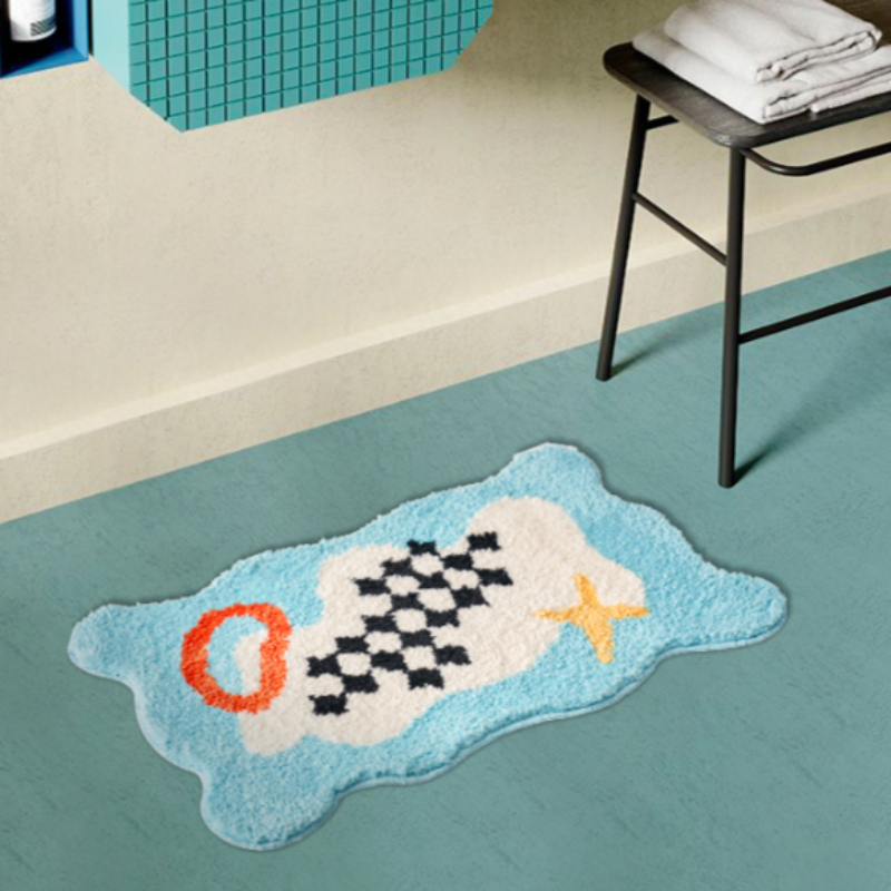 Bath Mat Checked Modern Design Cloud shape Fun Room Decor