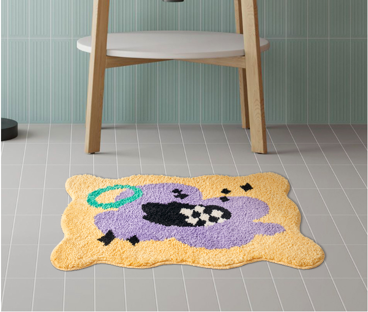 Bath Mat Checked Modern Design Cloud shape Fun Room Decor