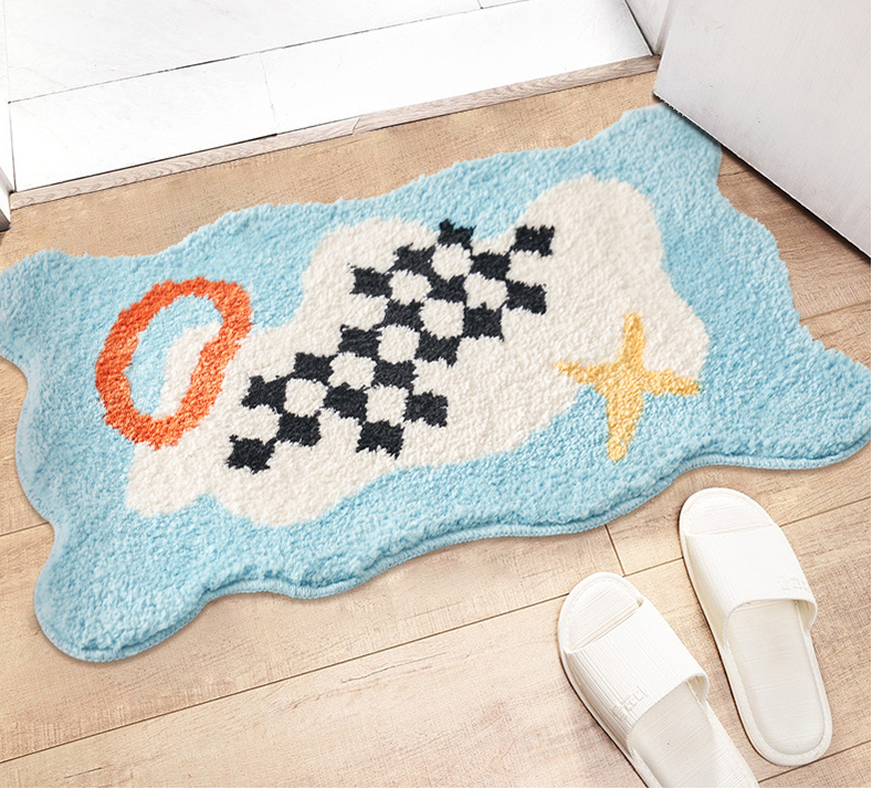 Bath Mat Checked Modern Design Cloud shape Fun Room Decor