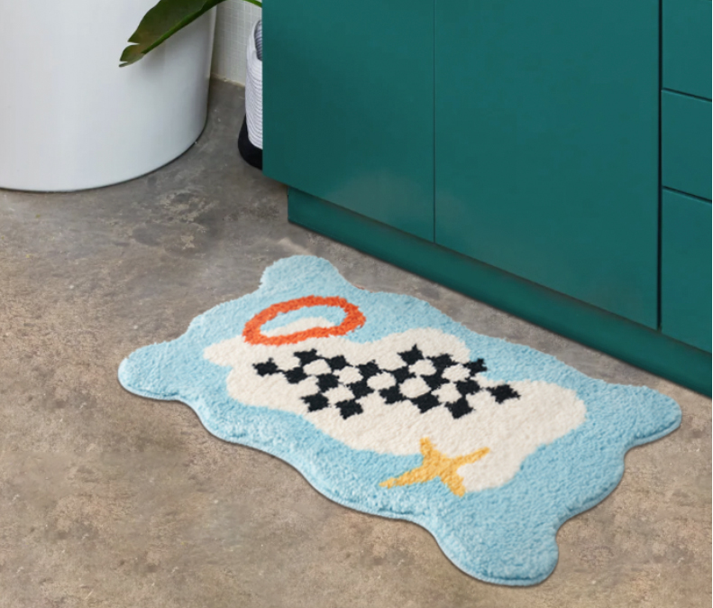 Bath Mat Checked Modern Design Cloud shape Fun Room Decor