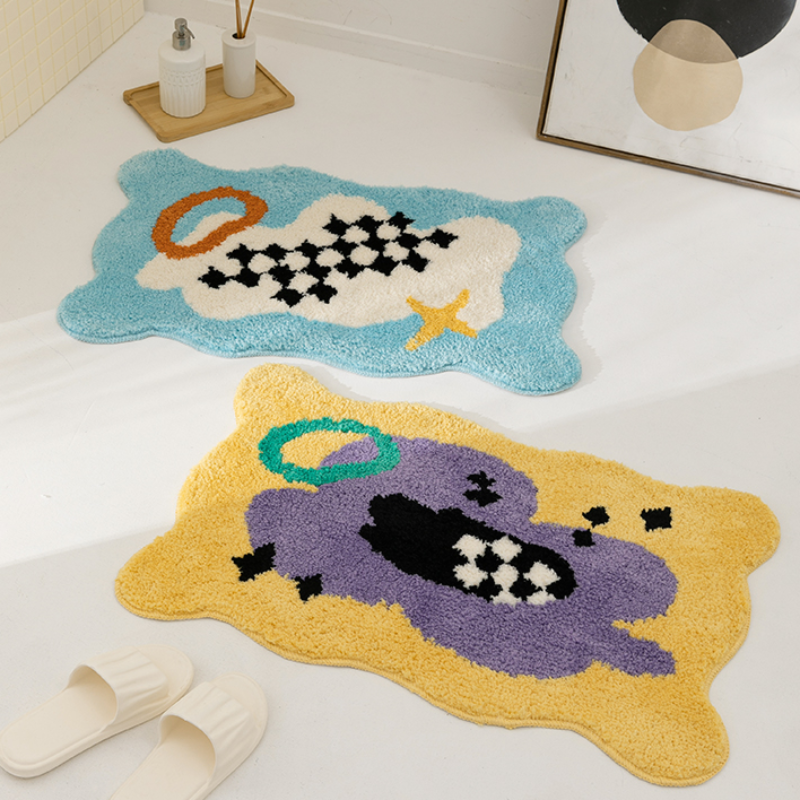 Bath Mat Checked Modern Design Cloud shape Fun Room Decor