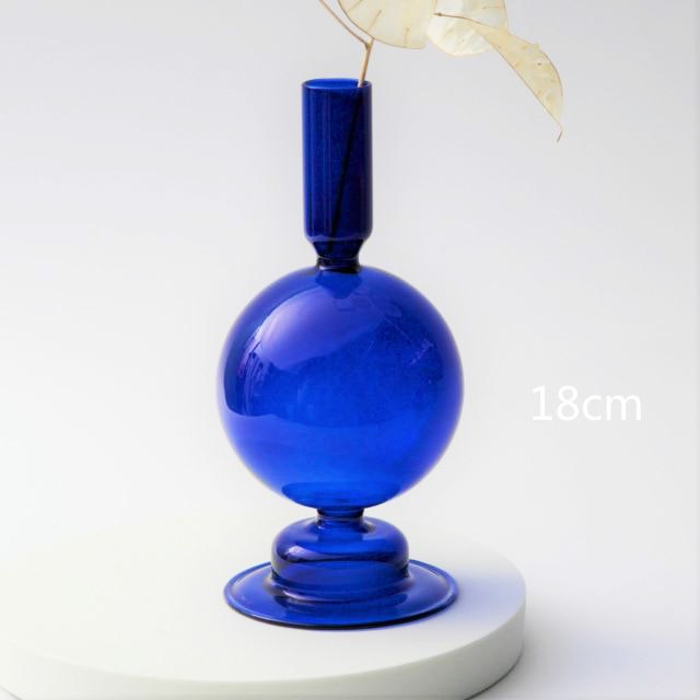 cylinder abstract cobalt blue blown glass candle holder