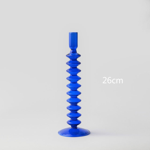 cylinder abstract cobalt blue blown glass candle holder