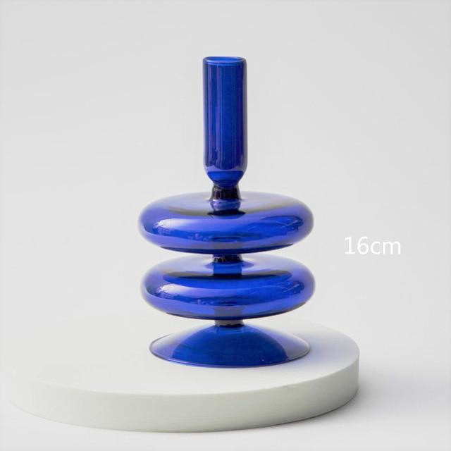 cylinder abstract cobalt blue blown glass candle holder