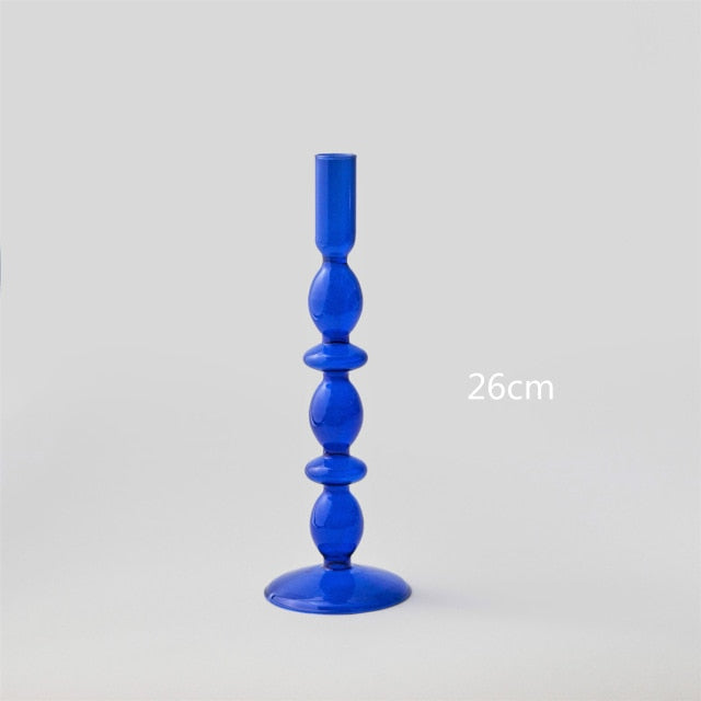 cylinder abstract cobalt blue blown glass candle holder