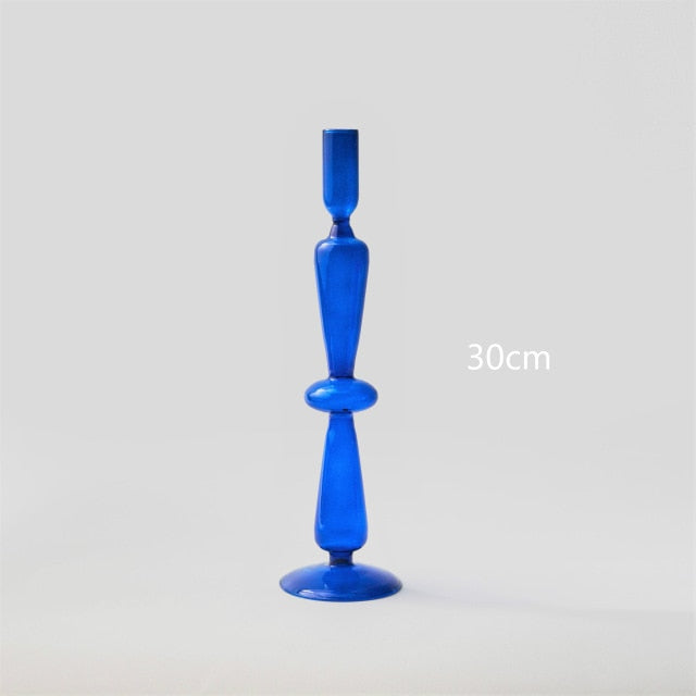 cylinder abstract cobalt blue blown glass candle holder