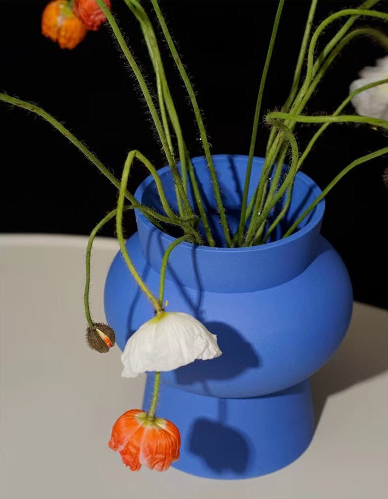 Cobalt Blue Round Ceramic Modern Vase