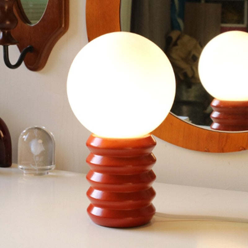 Globe Mid Century Glass & Wood Table Lamp Retro Shape