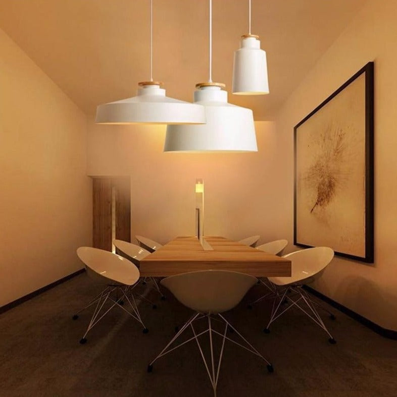 round dome cone white metal wood pendant lights