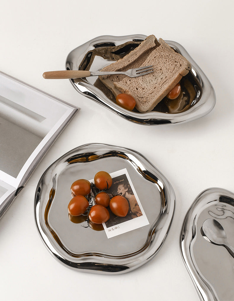 Decorative Accents Cookies & Chrome Plated Ceramic Tray & Dish