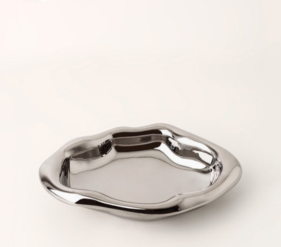 Decorative Accents Cookies & Chrome Plated Ceramic Tray & Dish