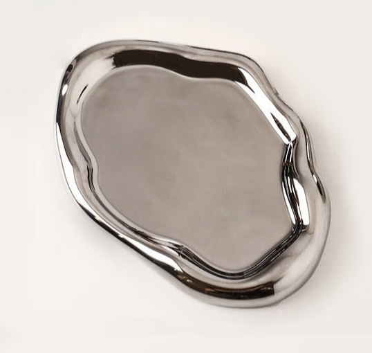 Decorative Accents Cookies & Chrome Plated Ceramic Tray & Dish