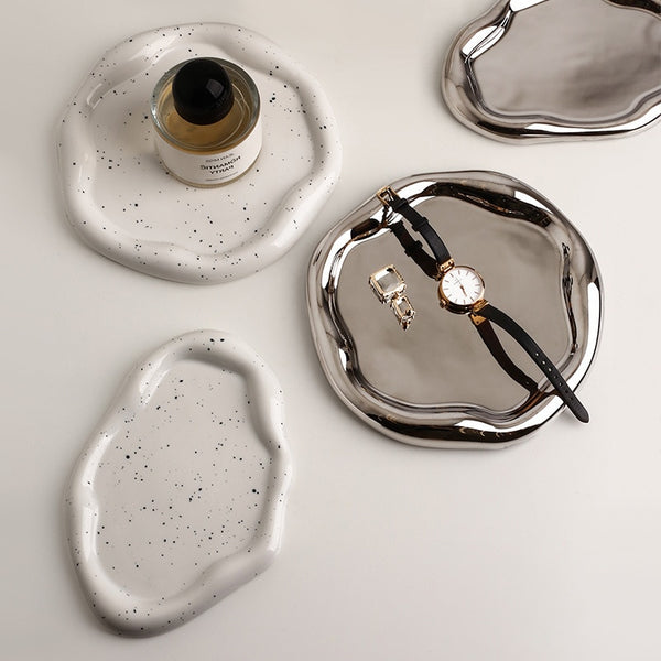 Decorative Accents Cookies & Chrome Plated Ceramic Tray & Dish