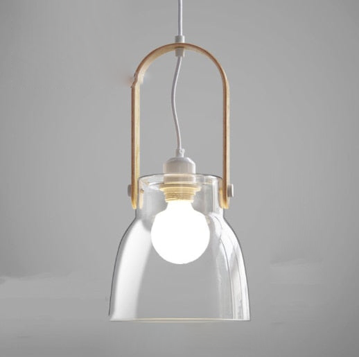 Iron Wood Glass LED Pendant Lamp