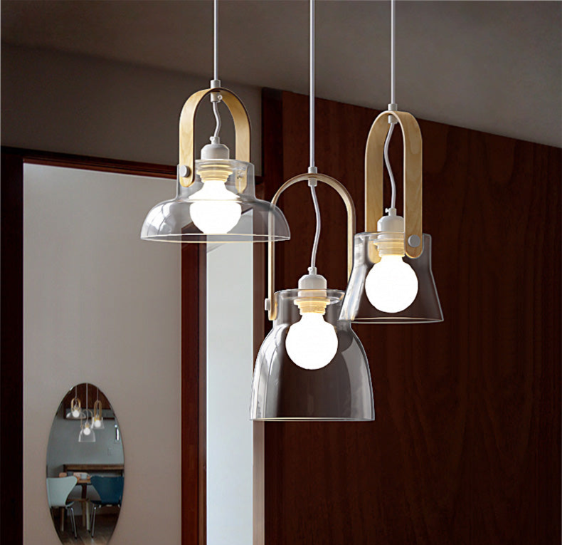 Iron Wood Glass LED Pendant Lamp