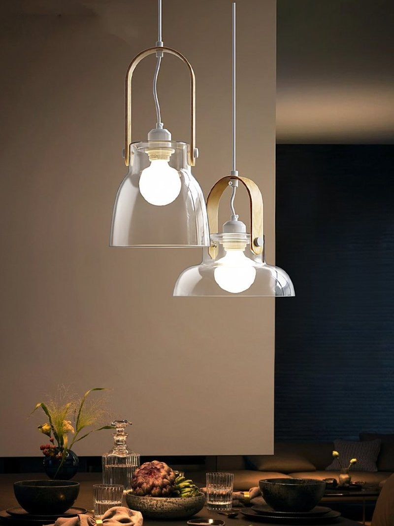 Iron Wood Glass LED Pendant Lamp