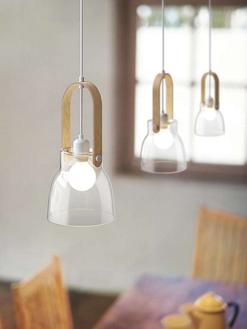 Iron Wood Glass LED Pendant Lamp