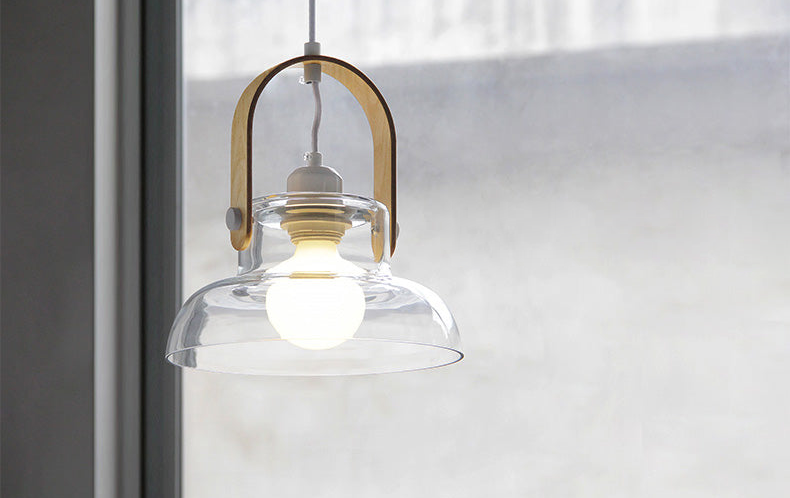 Iron Wood Glass LED Pendant Lamp