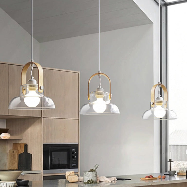 Iron Wood Glass LED Pendant Lamp