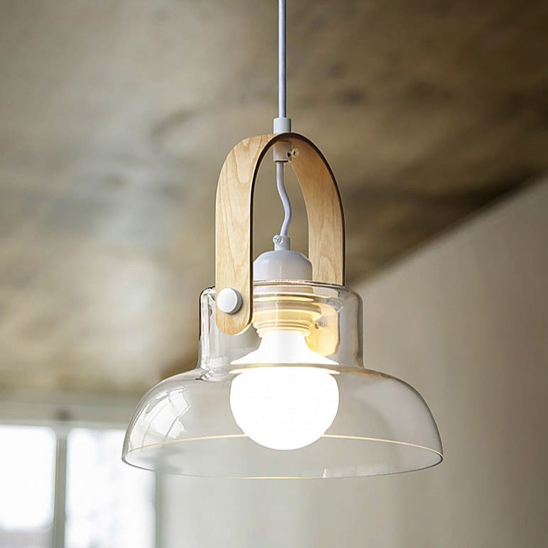 Iron Wood Glass LED Pendant Lamp