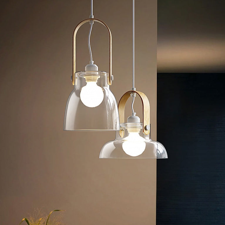 Iron Wood Glass LED Pendant Lamp