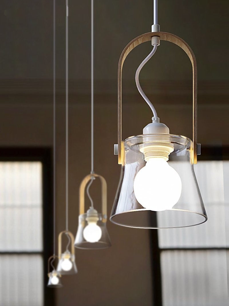 Iron Wood Glass LED Pendant Lamp