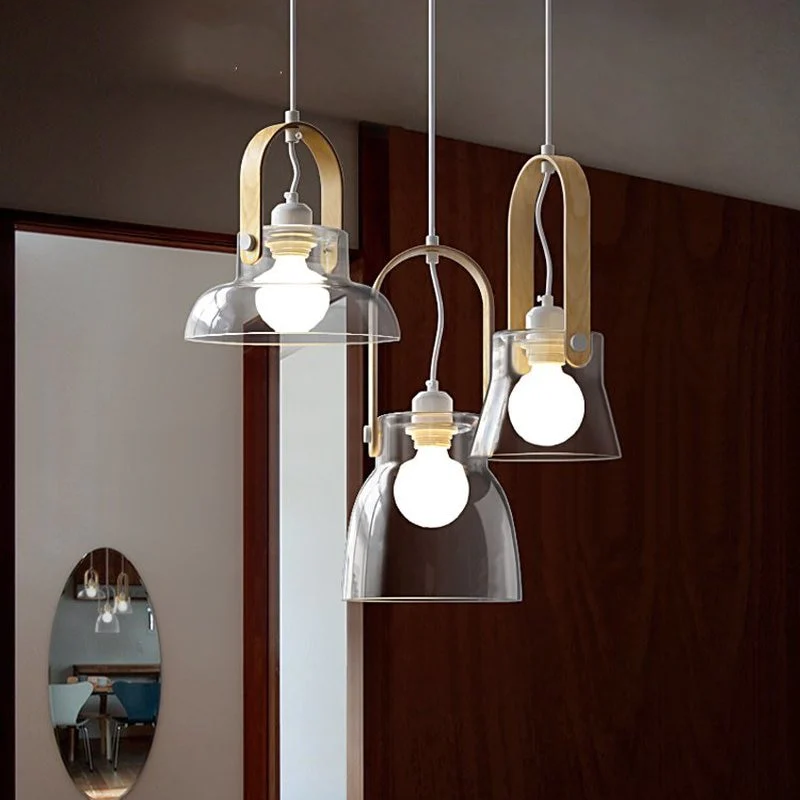 Iron Wood Glass LED Pendant Lamp