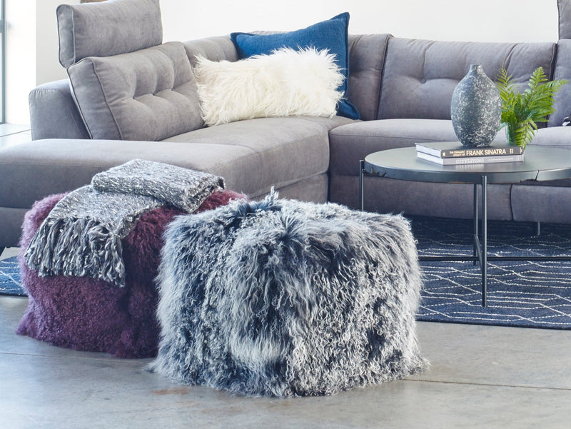 Curly Lamb Fur Square Pouf