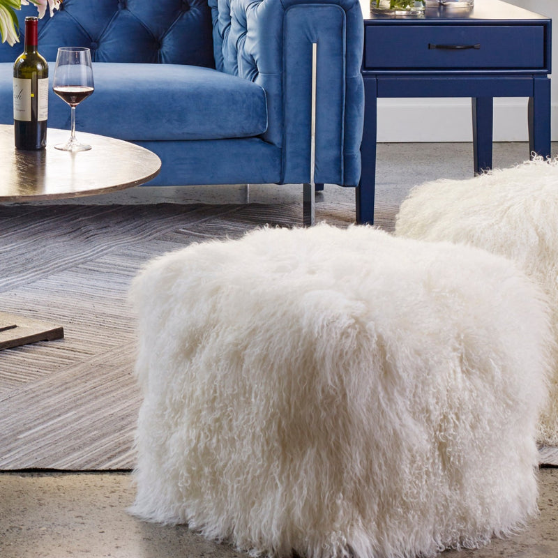 Curly Lamb Fur Square Pouf