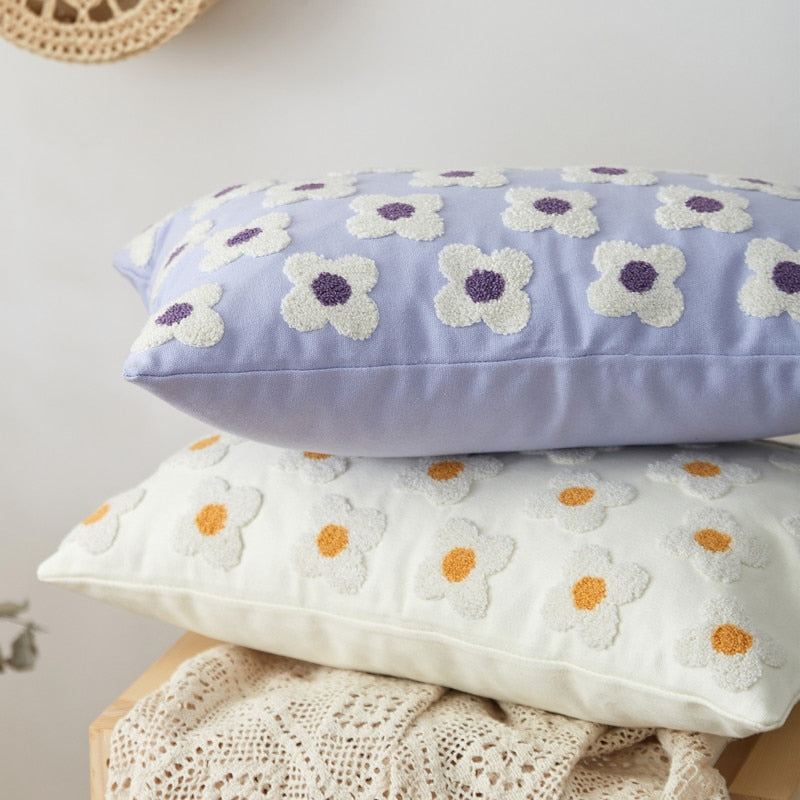 rectangle daisy flower embroidered colorful pillow