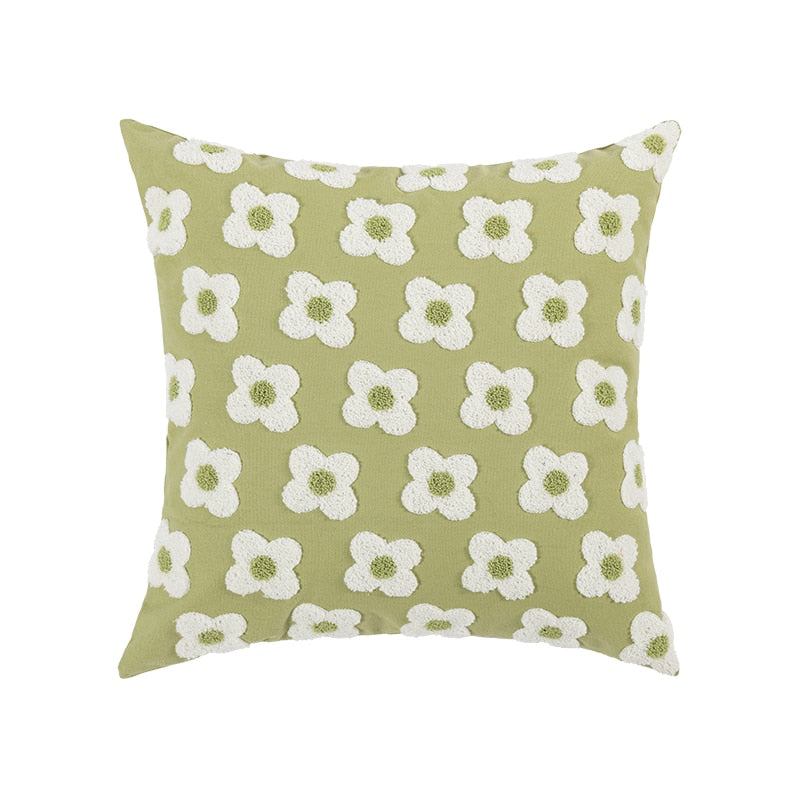 Daisy Flower Embroidered Lumbar Pillow cover square