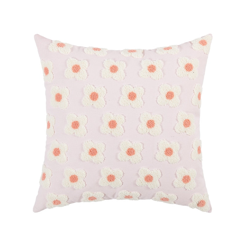 Daisy Flower Embroidered Lumbar Pillow cover