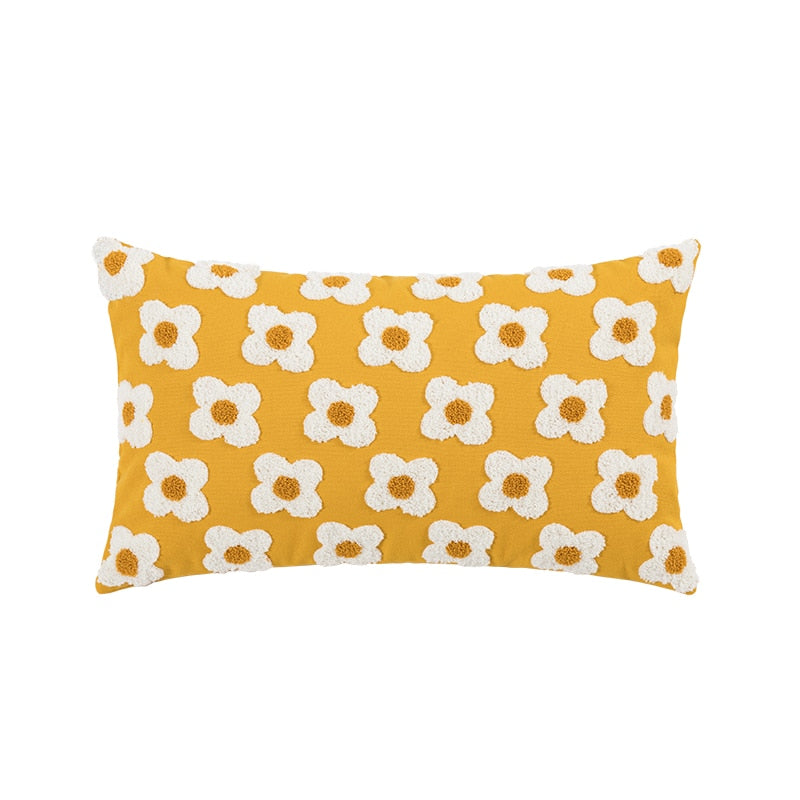 Daisy Flower Embroidered Lumbar Pillow cover