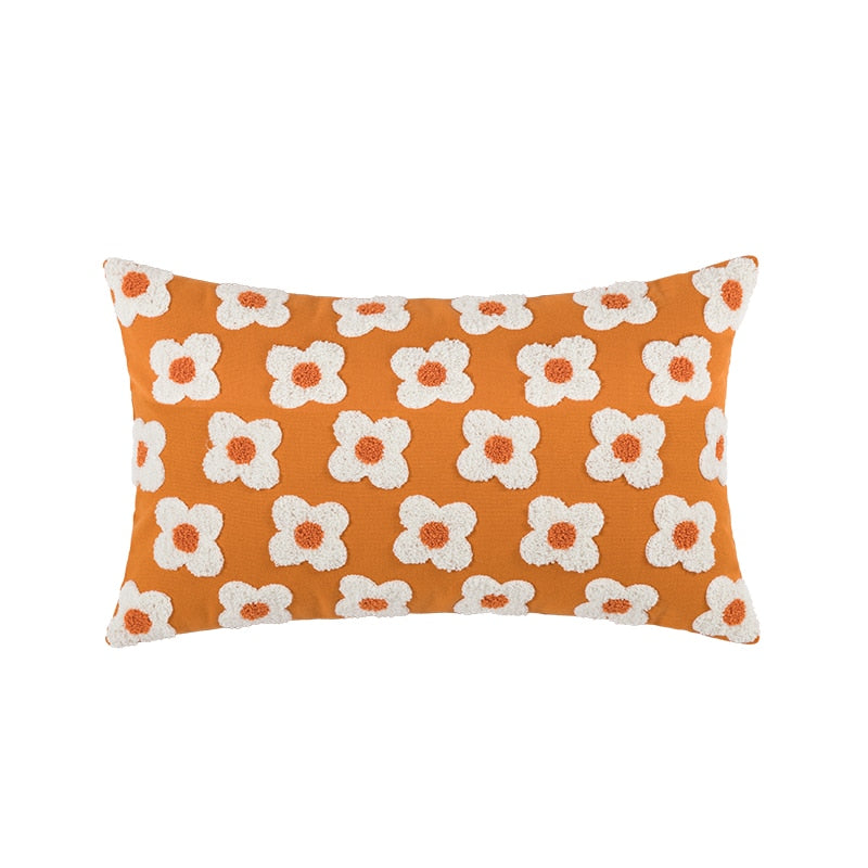 Daisy Flower Embroidered Lumbar Pillow cover