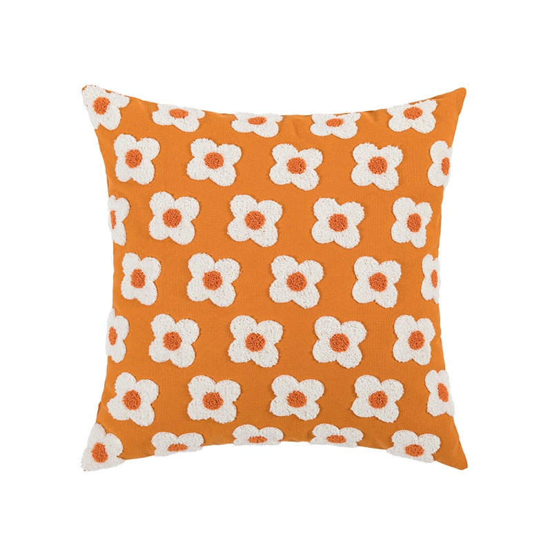 Daisy Flower Embroidered Lumbar Pillow cover