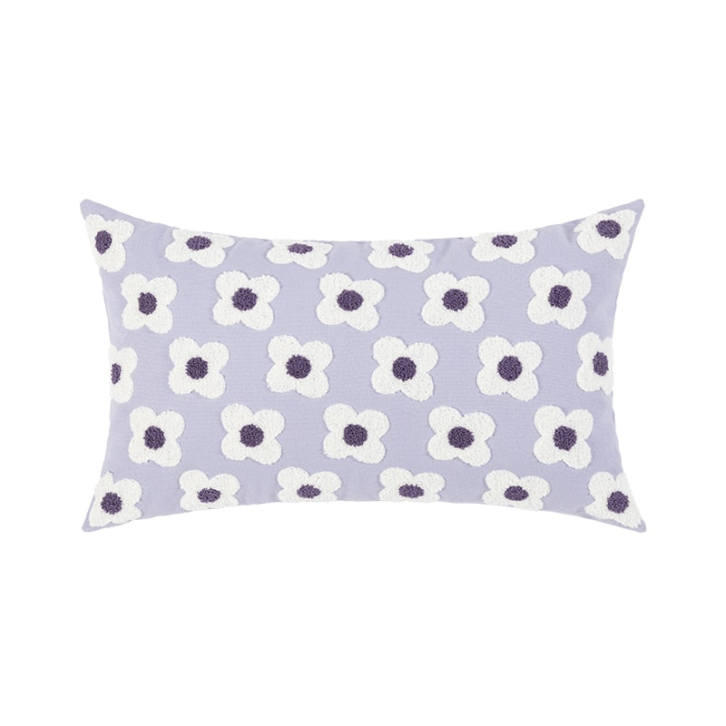 Daisy Flower Embroidered Lumbar Pillow cover