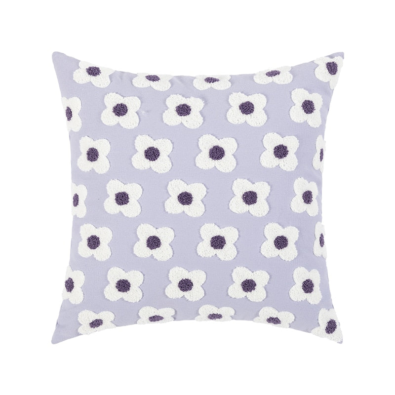 Daisy Flower Embroidered Lumbar Pillow cover