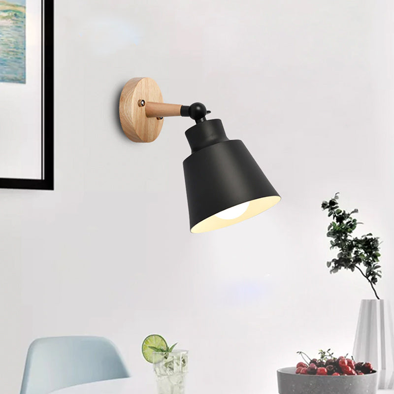 Rotating Wall Sconce in Wood and Metal Black