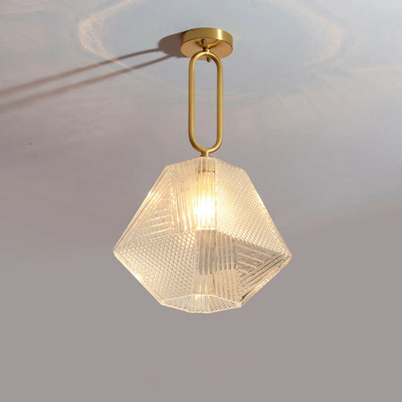 Textured Diamond Gold Glass Iron Elegant Ceiling Hanging Pendant Light