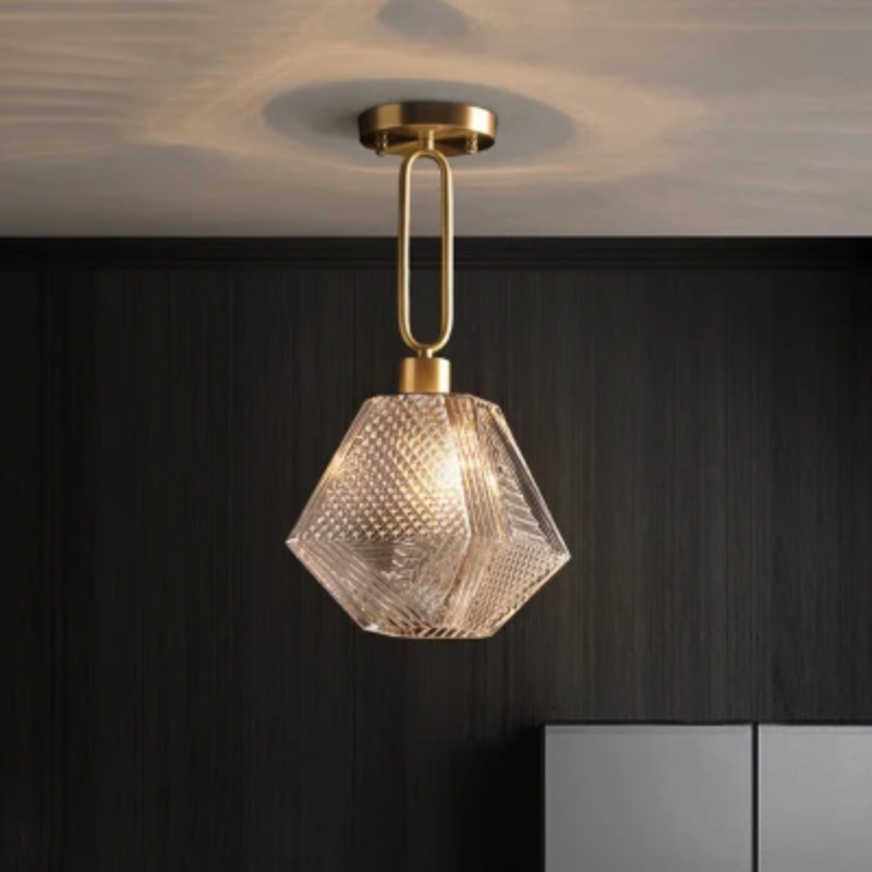 Textured Diamond Gold Glass Iron Elegant Ceiling Hanging Pendant Light