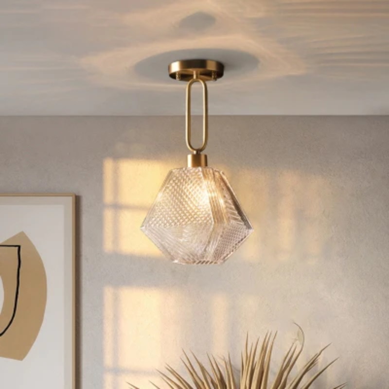 Textured Diamond Gold Glass Iron Elegant Ceiling Hanging Pendant Light