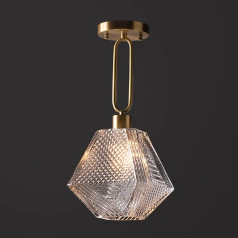 Textured Diamond Gold Glass Iron Elegant Ceiling Hanging Pendant Light