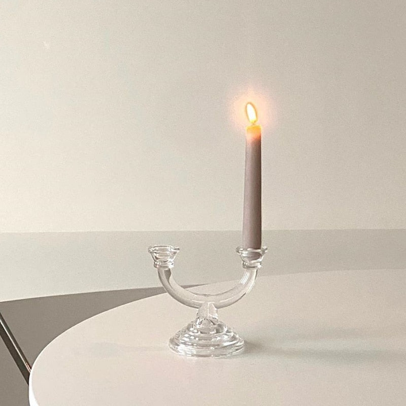 double pillar half arch glass candleholder