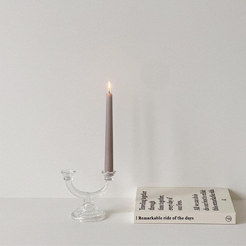 double pillar half arch glass candleholder