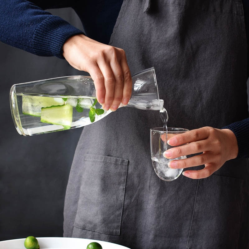 elongated clear glass pitcher