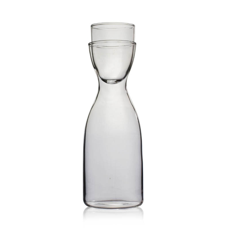 elongated clear glass pitcher