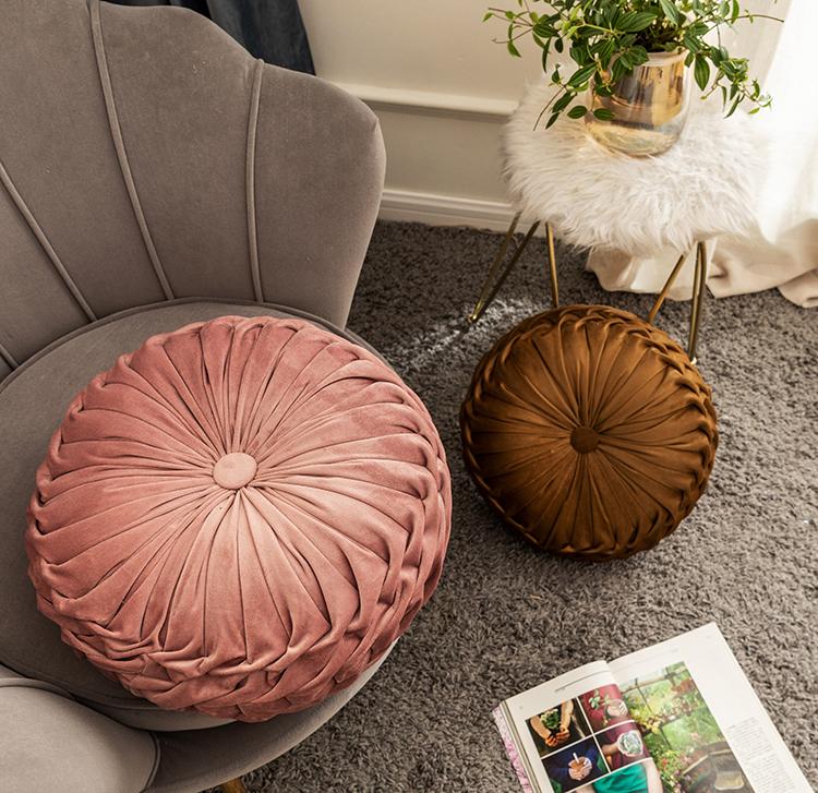 Round Cushion Soft Velvet Pillow Pink Blue Solid Color Floor Pat 40x40cm Handcraft Home decoration Sofa Chair Car Decor pink brown