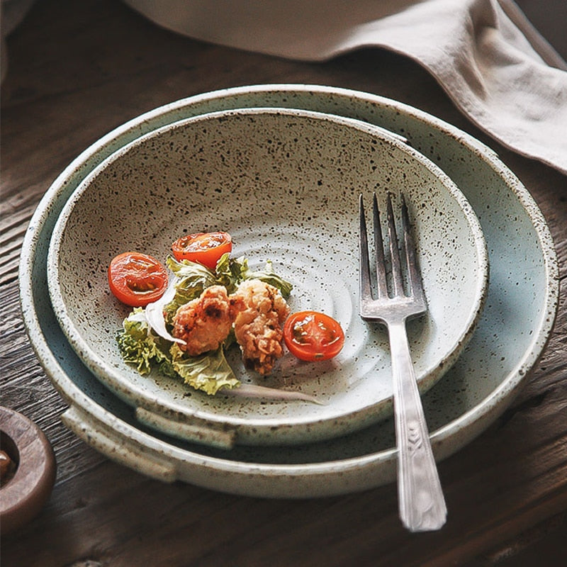 round ceramic vintage aged dinner dish plate