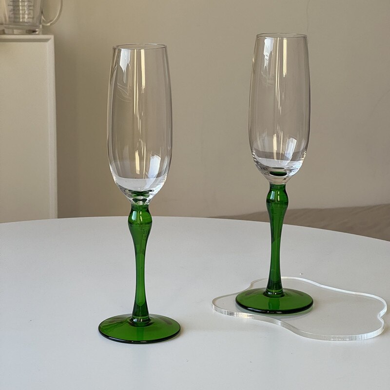 Glass Elegant Black/Green Wine and Flute Glass 